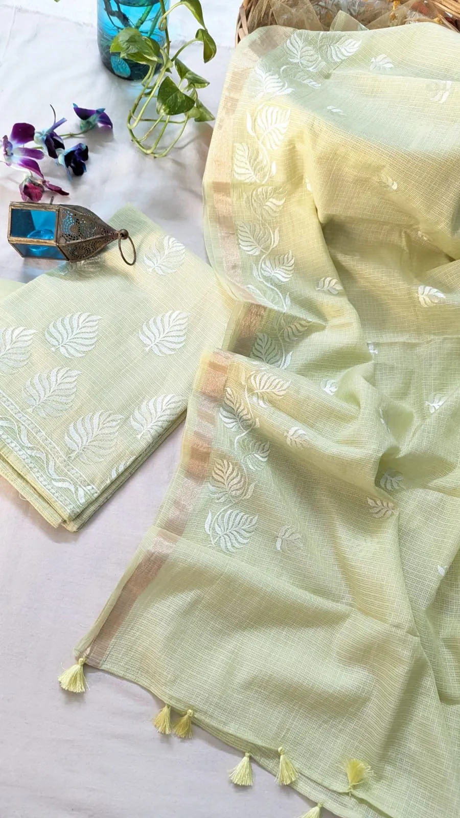 Kota Doriya Fabric With Fine Mini Checks Design and Intricate Floral Embroidery Work
